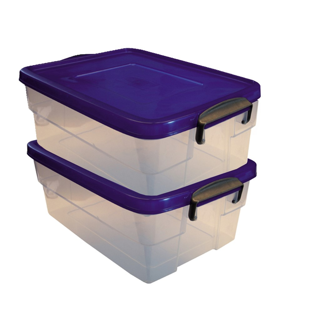 Denox - Caja transparente Eurobox 38 litros con tapa azul. (Lote de 2 unidades)