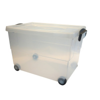 Denox - Caja transparente Eurobox 60 litros con ruedas y tapa.